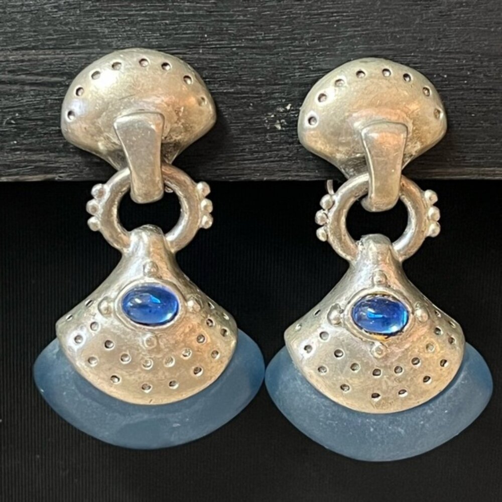 C. Stein Sterling Silver & Blue Stone Clip On Earrings